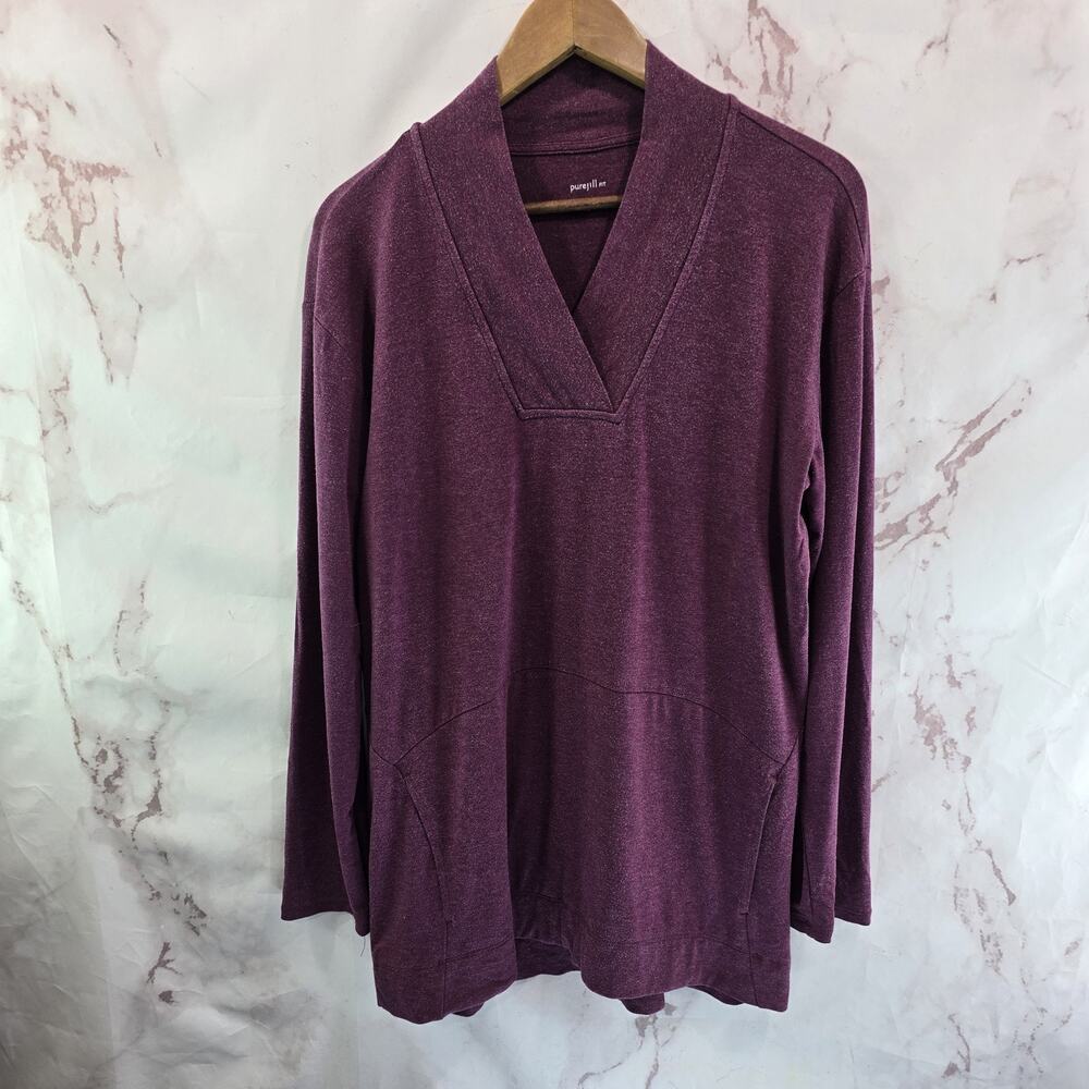 J Jill Shirt Womens Medium Red Long Sleeve Shawl Collar V Pure Fit Burgundy